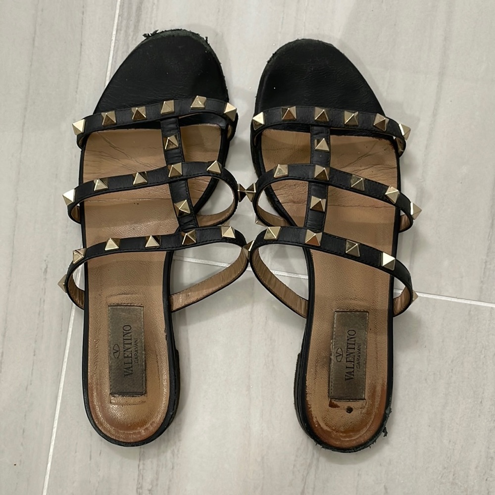 Valentino Rockstud Caged Flat Slide Sandals Black